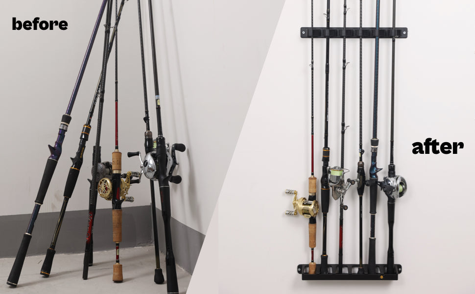 Soportes para caña de pescar de montaje en pared, estante vertical de almacenamiento para caña de pescar