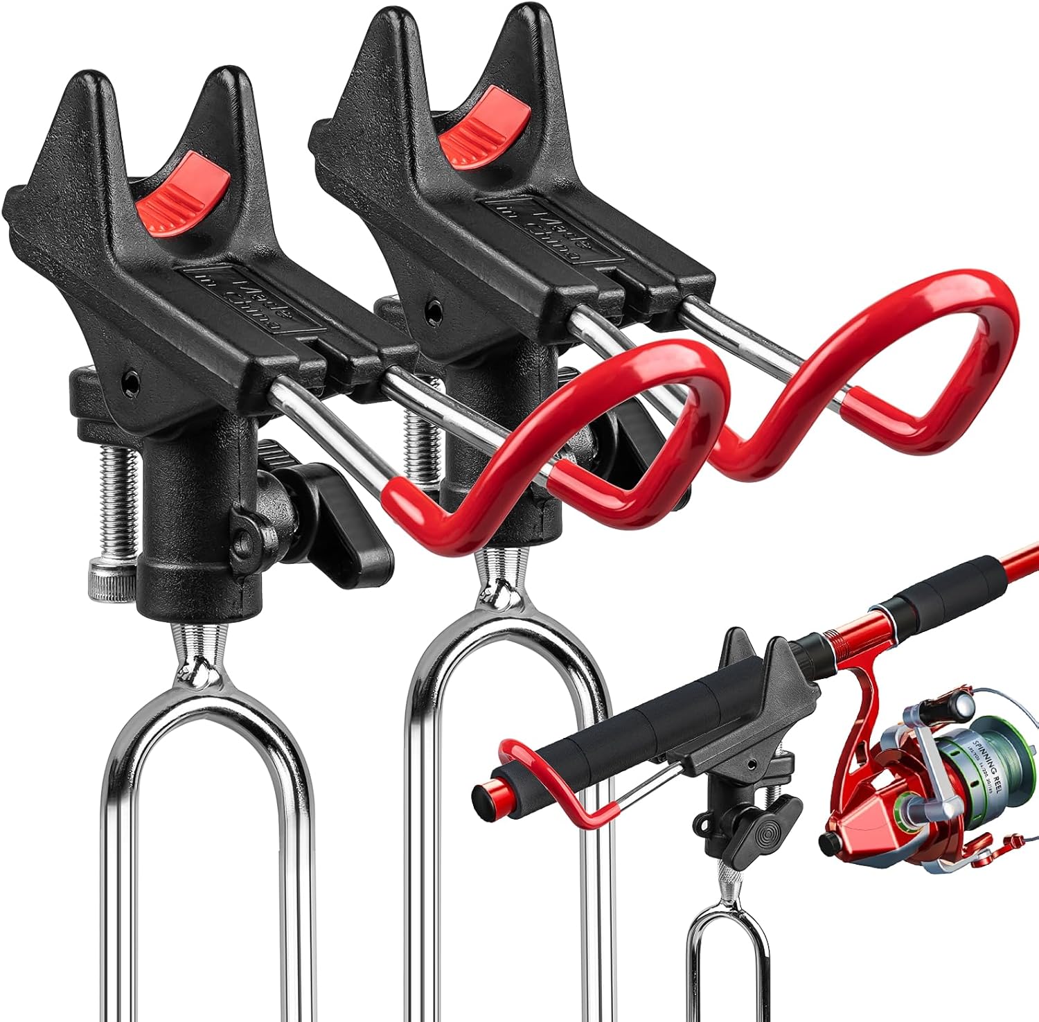 Paquete de 2 soportes para cañas de pescar – Soportes para caña de pescar de banco y tierra, soporte universal ajustable 360, relaja tus manos