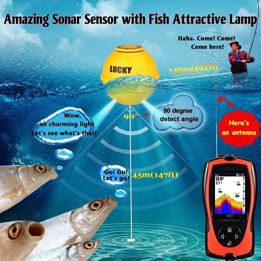 Buscador de peces portátil Transductor Sensor de sonar 45 metros Buscador de profundidad de agua Pantalla LCD