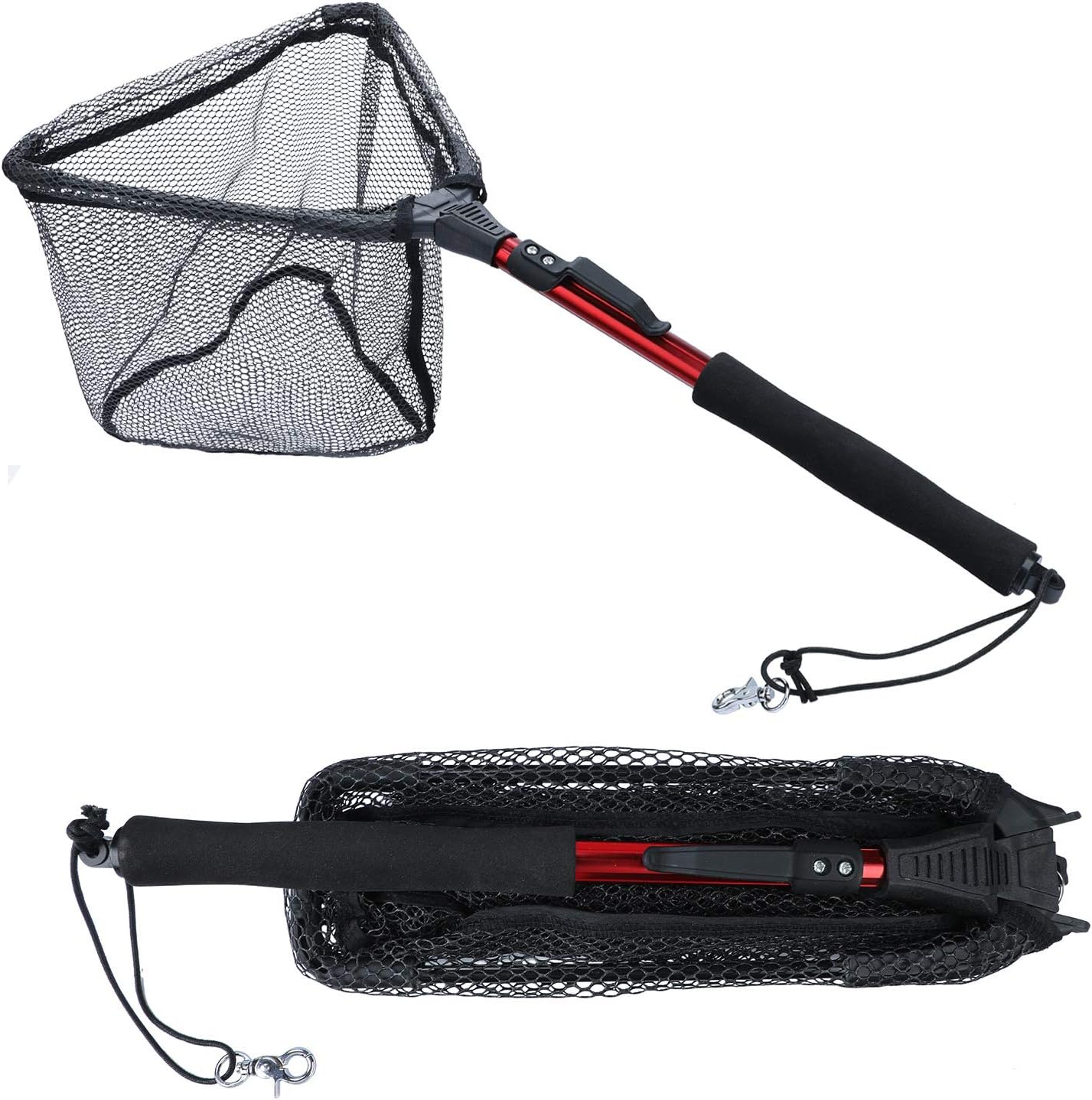 Nasa - Red de pesca roja telescópico 74cm, Plegable con mango de EVA, malla de material de nailon duradero