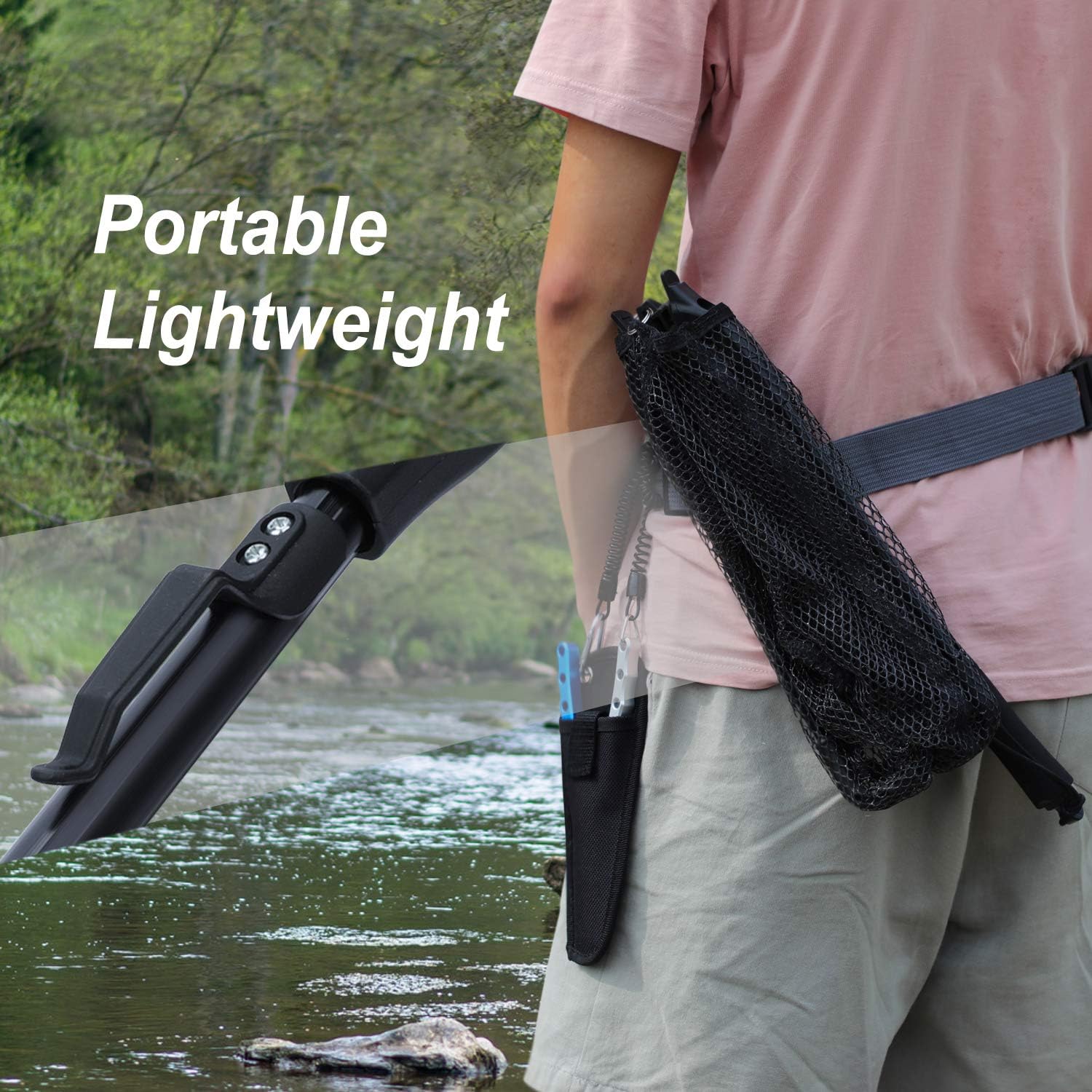 Nasa - Red de pesca roja telescópico 74cm, Plegable con mango de EVA, malla de material de nailon duradero