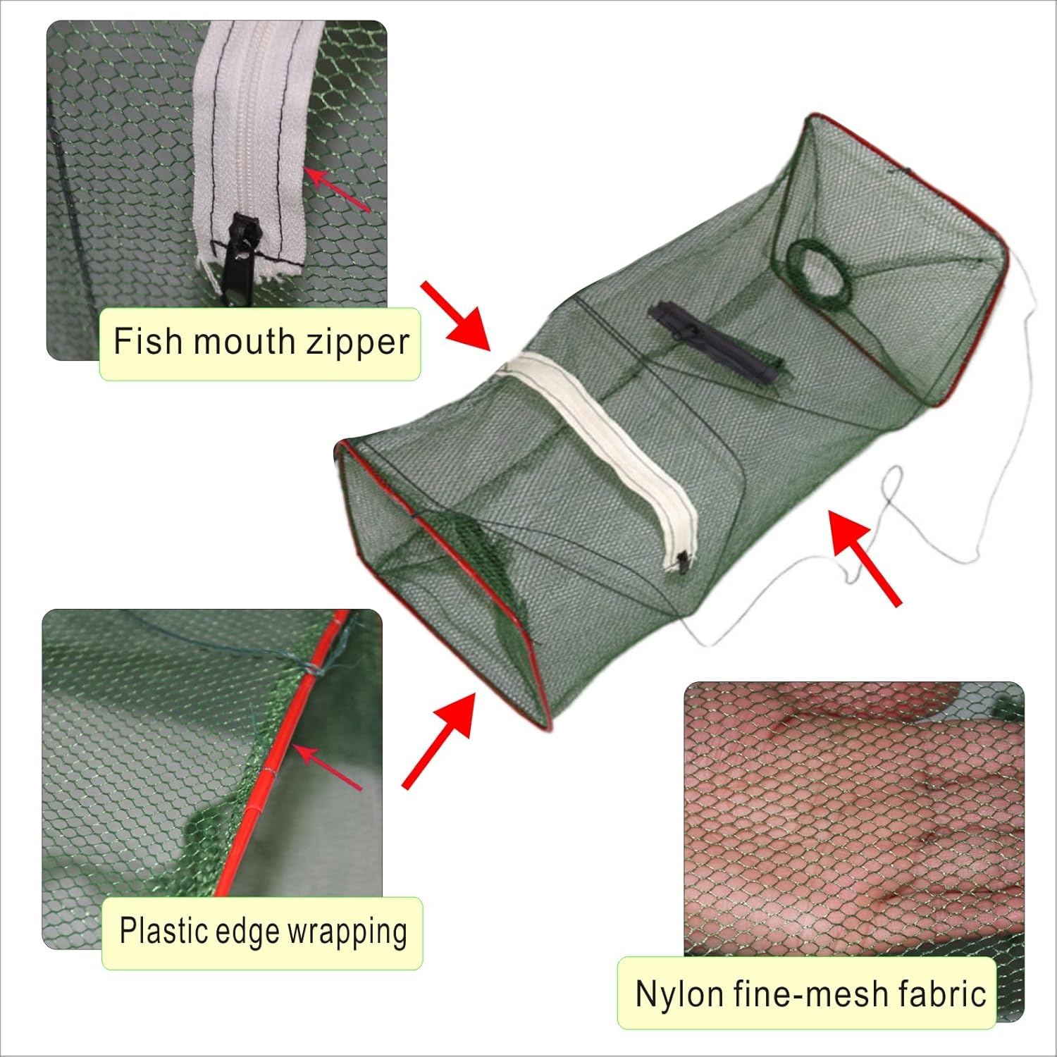 Paquete de 2 Trampas de Pesca Plegables – Redes para cebo de cangrejos y camarones, incluyendo trampa tipo Minnow.