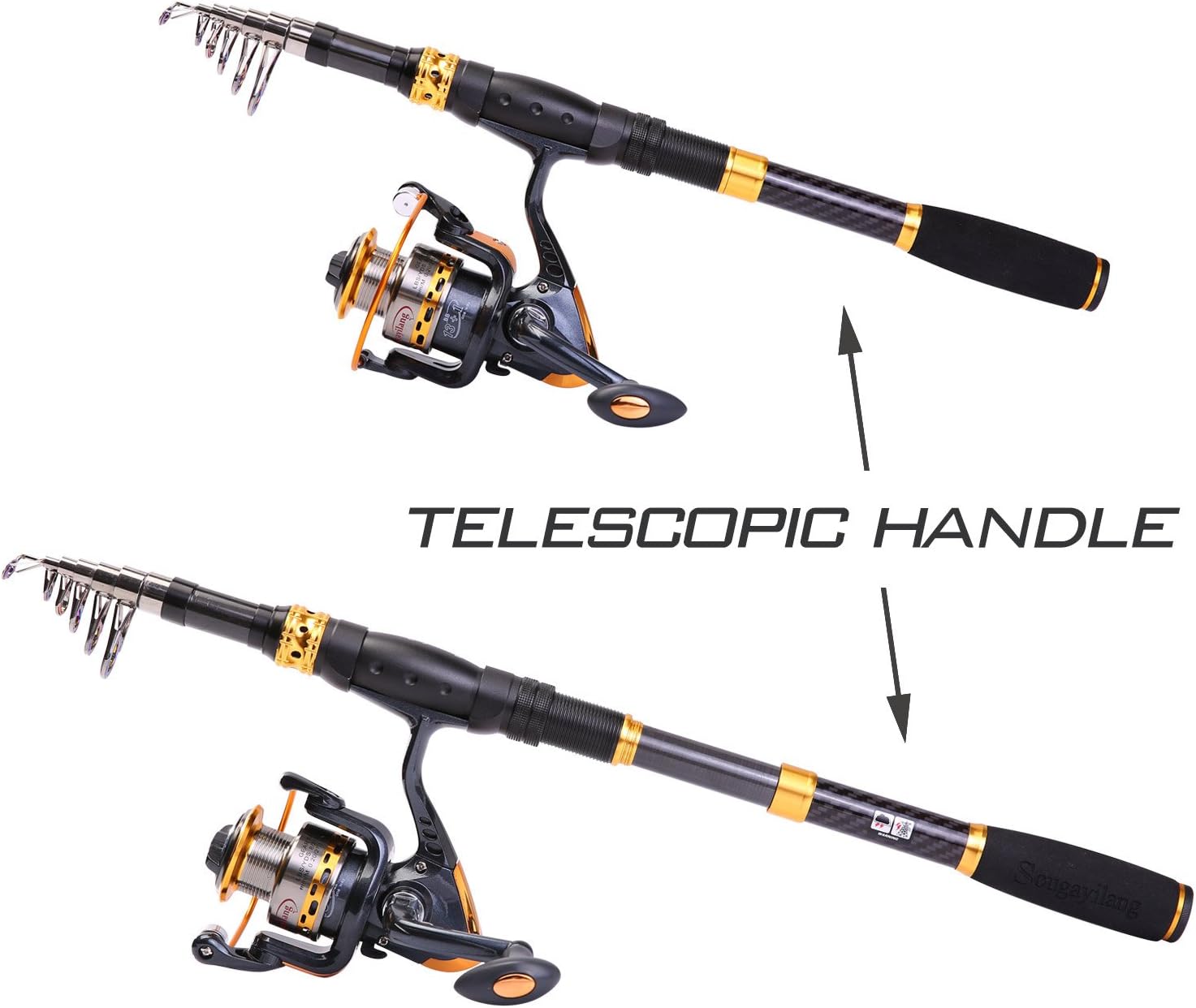 Combo de Caña Telescópica y Carrete de Pesca – Caña de fibra de carbono con carrete giratorio, portátil y perfecta para pesca en agua dulce y salada.