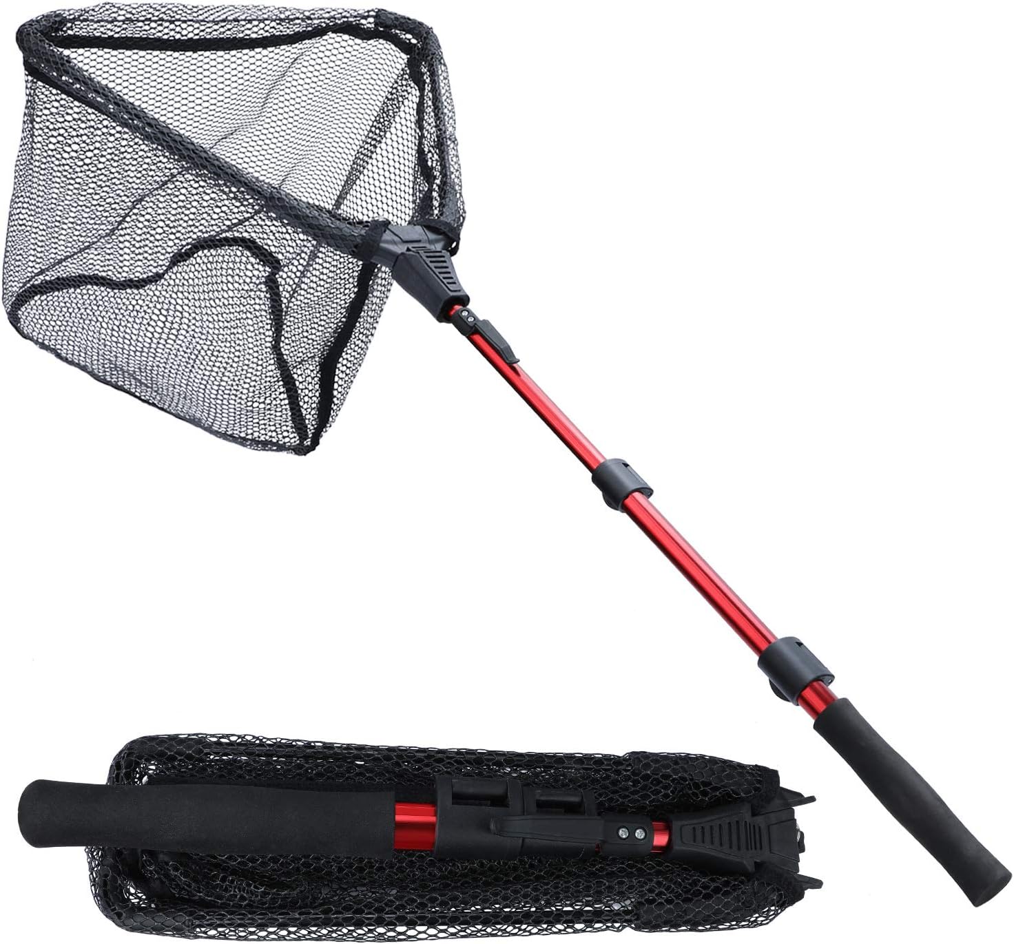 Nasa - Red de pesca roja telescópico 1.15 metros, Plegable con mango de EVA, malla de material de nailon duradero