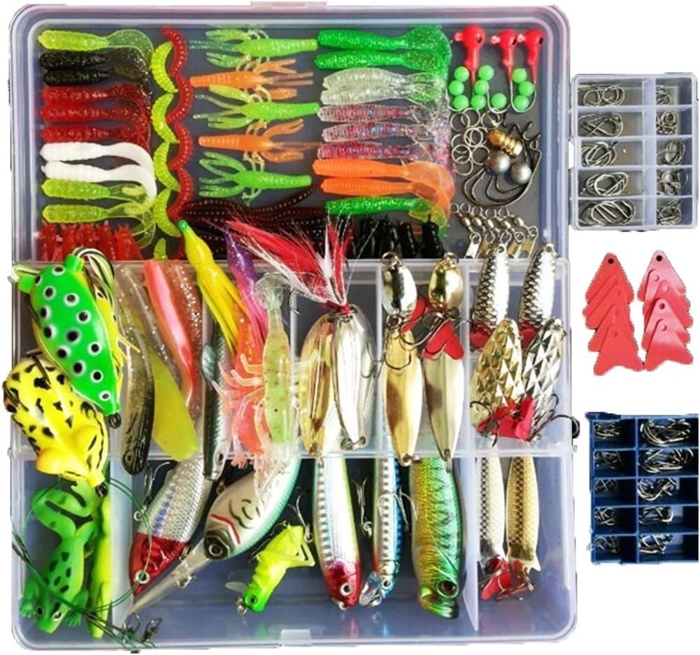 Kit de Señuelos de Pesca de 275 Piezas – Para lubina, trucha y salmón: ranas, cucharas y saltamontes.