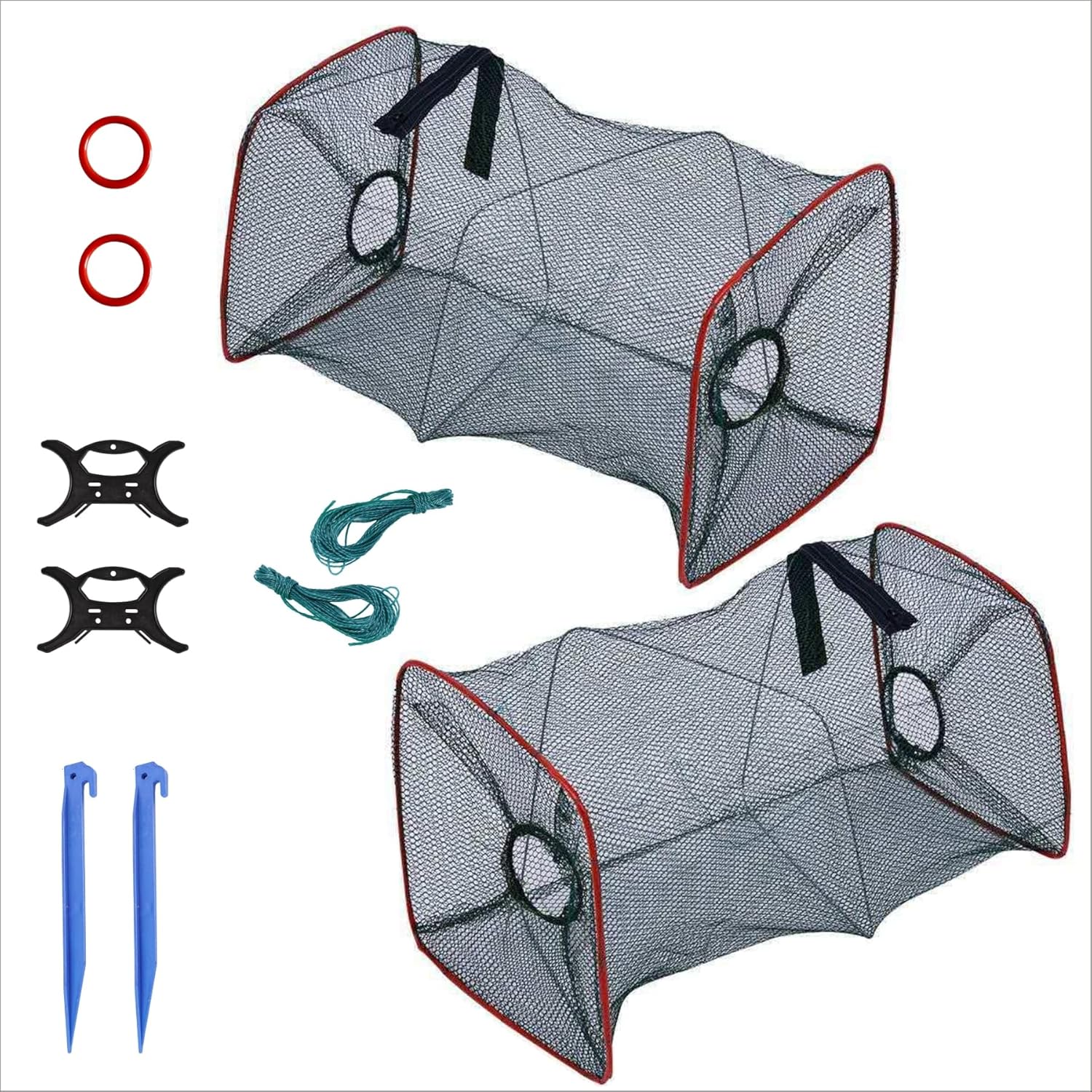 Paquete de 2 Trampas de Pesca Plegables – Redes para cebo de cangrejos y camarones, incluyendo trampa tipo Minnow.