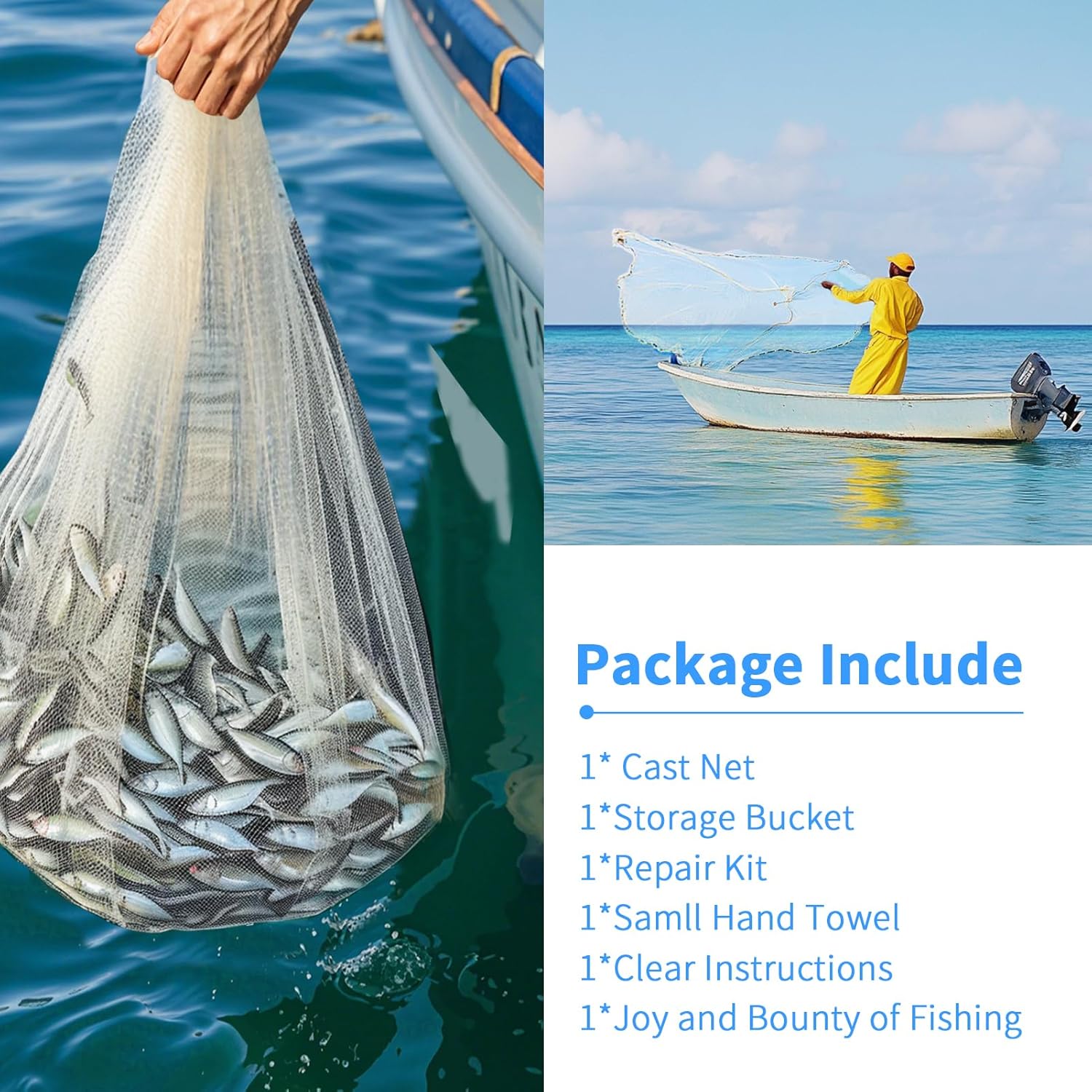 Red de pesca con Caja de Utilidad – Radio de 0,9 a 3 metros, hecha a mano con monofilamento y pesas de zinc de plomo, perfecta para capturar carnada viva.