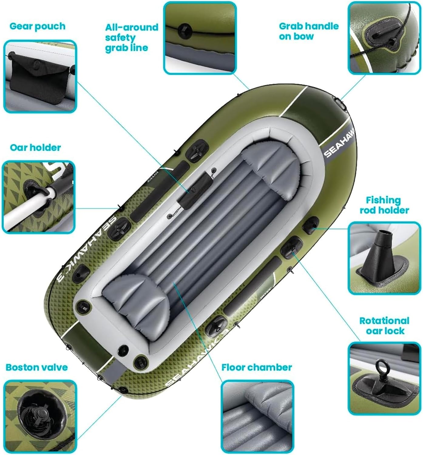 Bote inflables para 3 personas, ideal para estanques, lagos, ríos