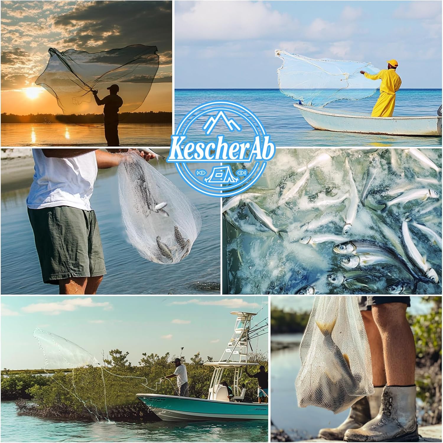 Red de pesca con Caja de Utilidad – Radio de 0,9 a 3 metros, hecha a mano con monofilamento y pesas de zinc de plomo, perfecta para capturar carnada viva.