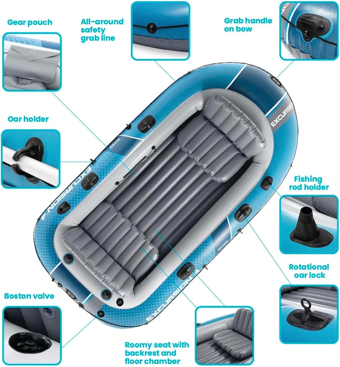 Bote inflables para 4 personas, ideal para estanques, lagos, ríos
