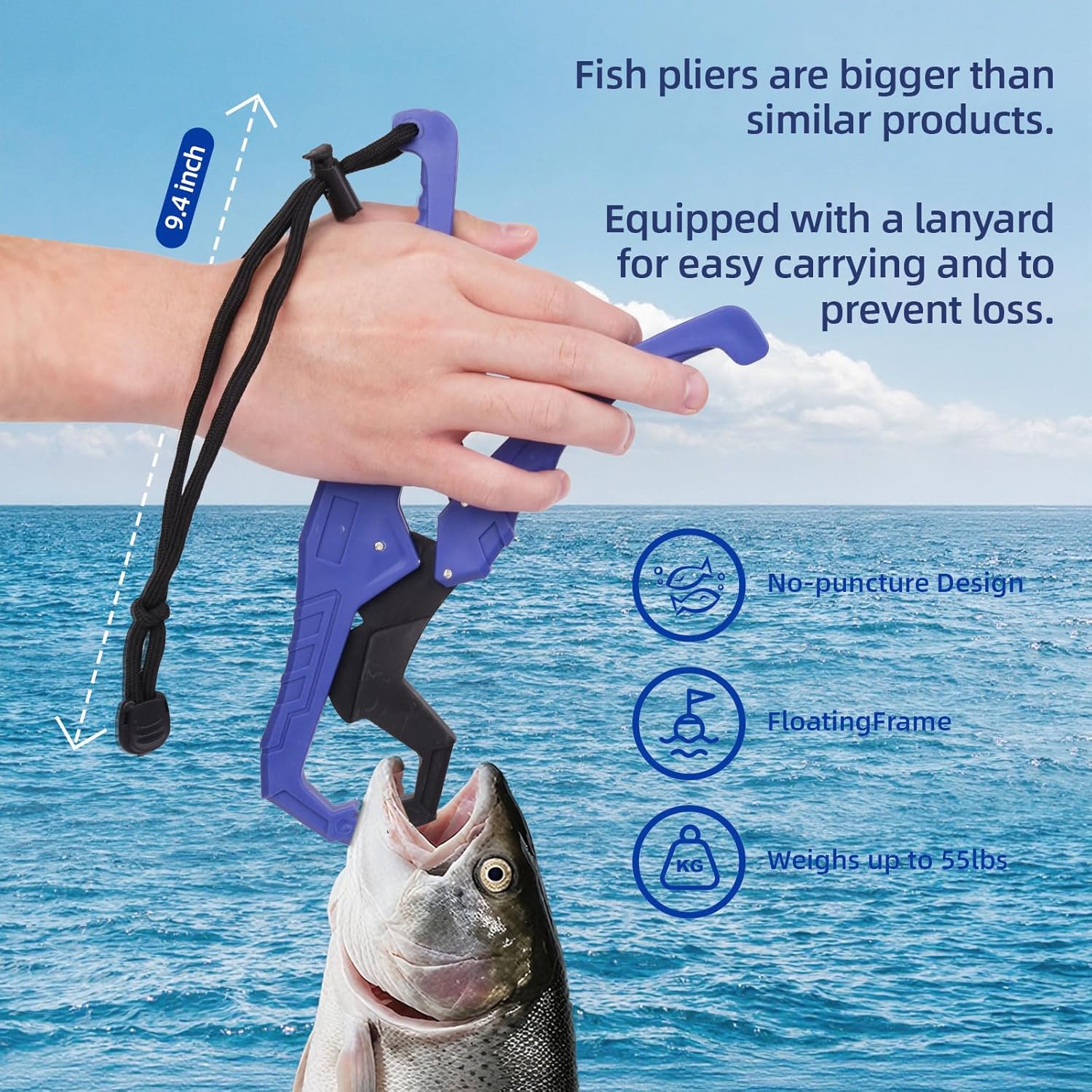 Kit de pesca incluye: cuchillo de fileteo, removedor de ganchos, agarre de pescado, cortador de línea, báscula de pesca y alicates con cordones.