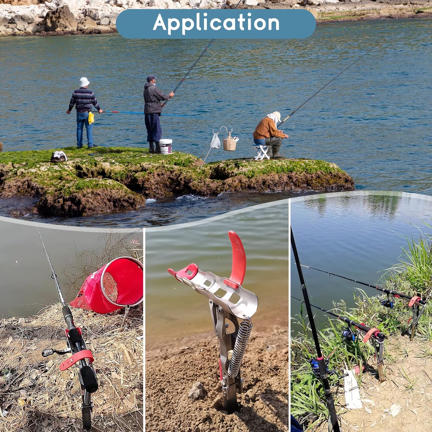 Soporte automático de caña de pescar de resorte | Paquete de 2 soportes de caña de pescar de acero inoxidable con acción de inclinación de resorte único para soportes de apoyo en el suelo