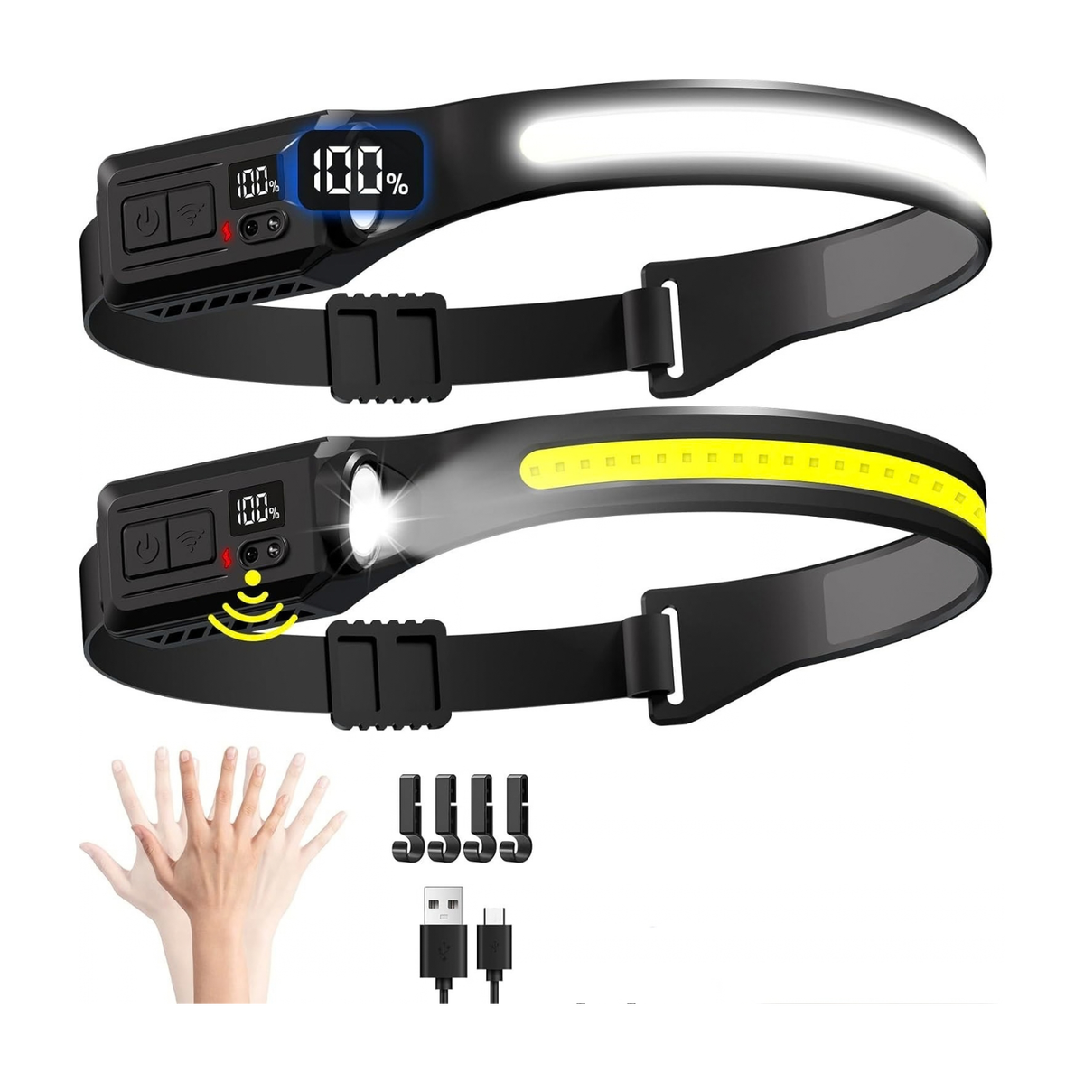 Linterna frontal recargable LED de 230° con sensor de movimiento