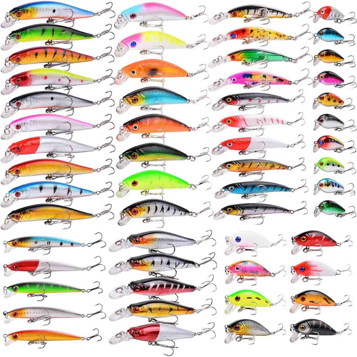 Kit de 56 Señuelos de Pesca Mixto que Incluye Minnow Popper Crank Baits